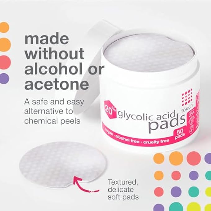 Touch 20% GLYCOLIC ACID PADS EXFOLIATING AND RESURFACING AHA PEEL FACE WIPES - BEST FOR: ANTI-AGING, DULLNESS, PORES, ACNE SCARS, FINE WRINKLES, UNEVEN SKIN TONE & TEXTURE, HYPERPIGMENTATION, 50 COUNT - Image 3